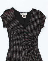 Vintage 1990s Black Polka Dot Wrap-Look Dress - S