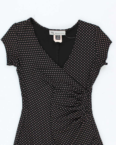 Vintage 1990s Black Polka Dot Wrap-Look Dress - S
