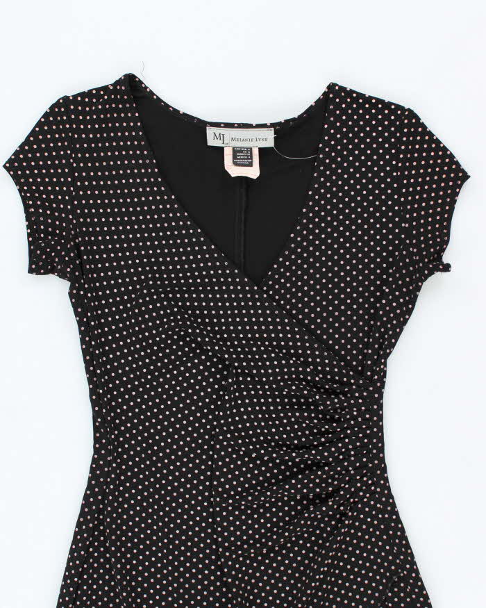 Vintage 1990s Black Polka Dot Wrap-Look Dress - S