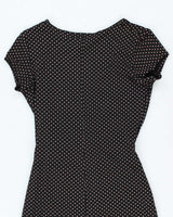 Vintage 1990s Black Polka Dot Wrap-Look Dress - S