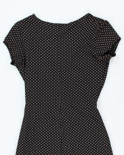 Vintage 1990s Black Polka Dot Wrap-Look Dress - S