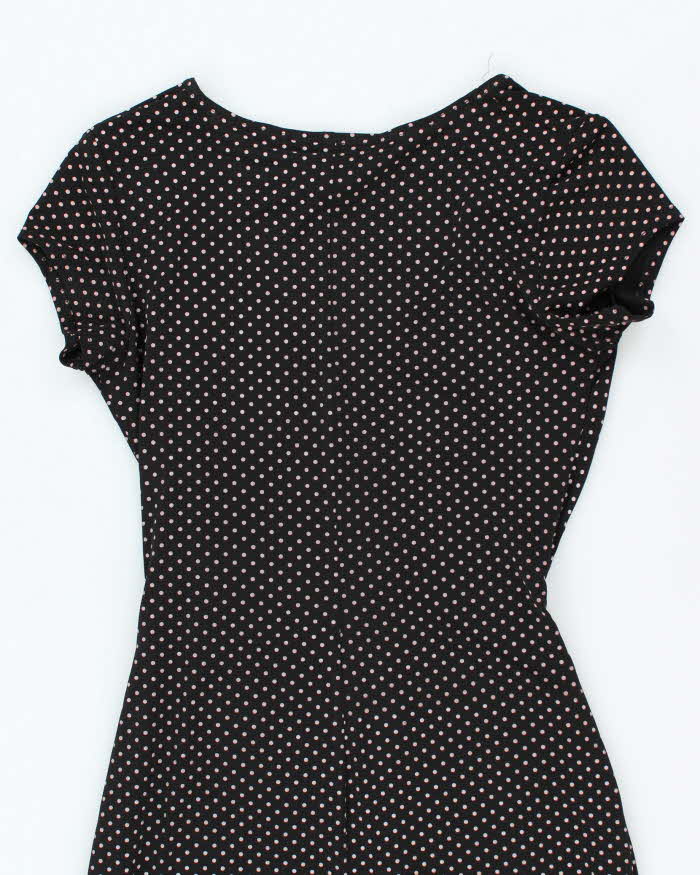 Vintage 1990s Black Polka Dot Wrap-Look Dress - S