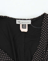 Vintage 1990s Black Polka Dot Wrap-Look Dress - S