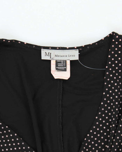 Vintage 1990s Black Polka Dot Wrap-Look Dress - S