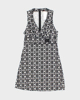 Vintage 1990s Black and White Pattern Tea Dress - XXS