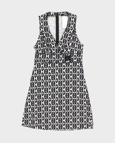 Vintage 1990s Black and White Pattern Tea Dress - XXS