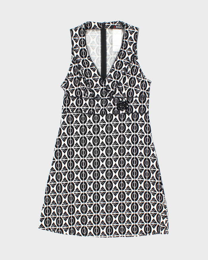 Vintage 1990s Black and White Pattern Tea Dress - XXS