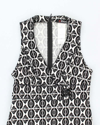 Vintage 1990s Black and White Pattern Tea Dress - XXS