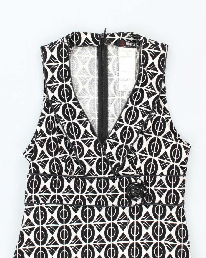 Vintage 1990s Black and White Pattern Tea Dress - XXS