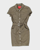Y2K Le Chateau Cargo Khaki Belted Dress - S