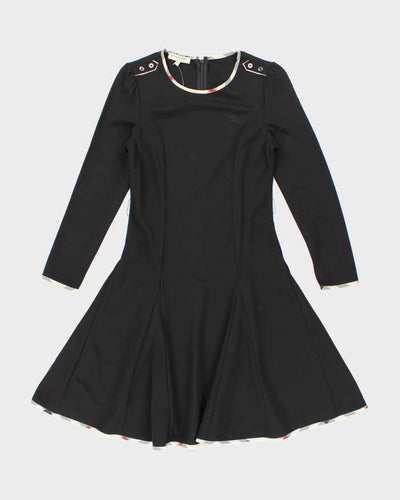 Burberry Black with Tartan Piping Long Sleeved Dress - S