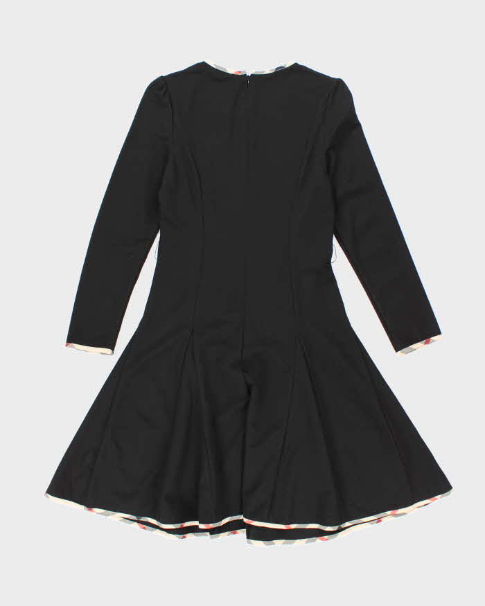 Burberry Black with Tartan Piping Long Sleeved Dress - S Rokit Burberry Black with Tartan Piping Long Sleeved Dress - S Rokit