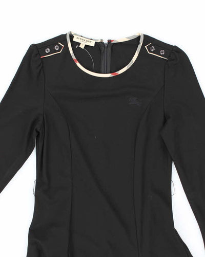 Burberry Black with Tartan Piping Long Sleeved Dress - S
