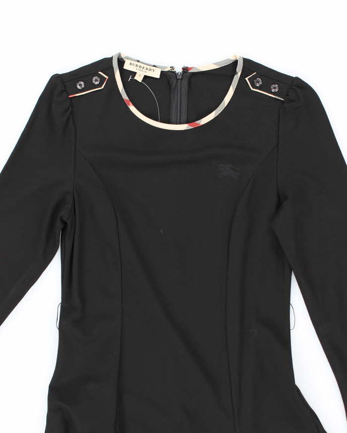 Burberry Black with Tartan Piping Long Sleeved Dress - S