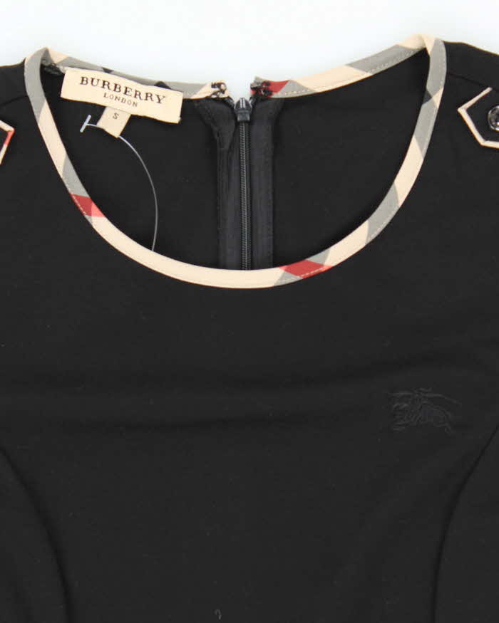 Burberry Black with Tartan Piping Long Sleeved Dress - S