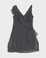 Chaps Black and White Polka Dot Ruffle Dress - M