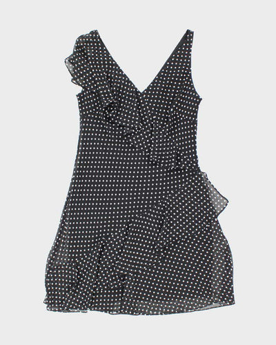 Chaps Black and White Polka Dot Ruffle Dress - M