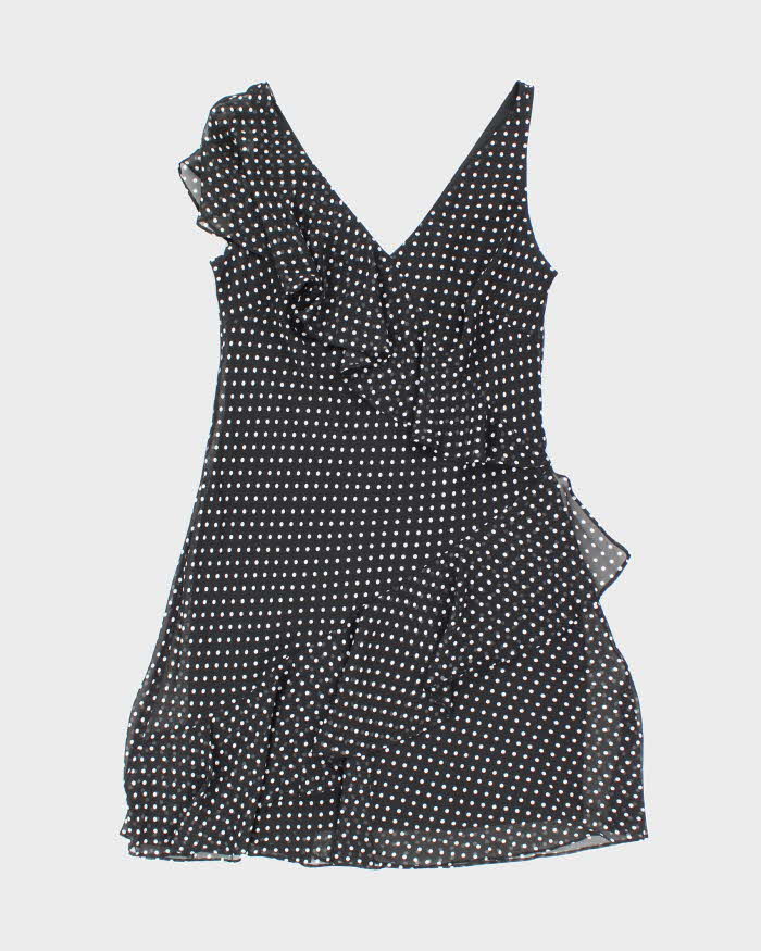 Chaps Black and White Polka Dot Ruffle Dress - M