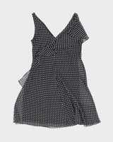 Chaps Black and White Polka Dot Ruffle Dress - M