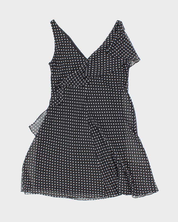 Chaps Black and White Polka Dot Ruffle Dress - M
