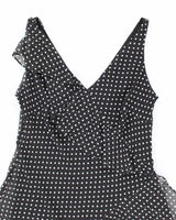Chaps Black and White Polka Dot Ruffle Dress - M