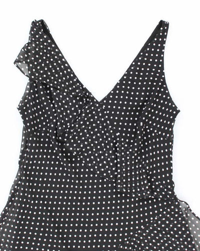 Chaps Black and White Polka Dot Ruffle Dress - M
