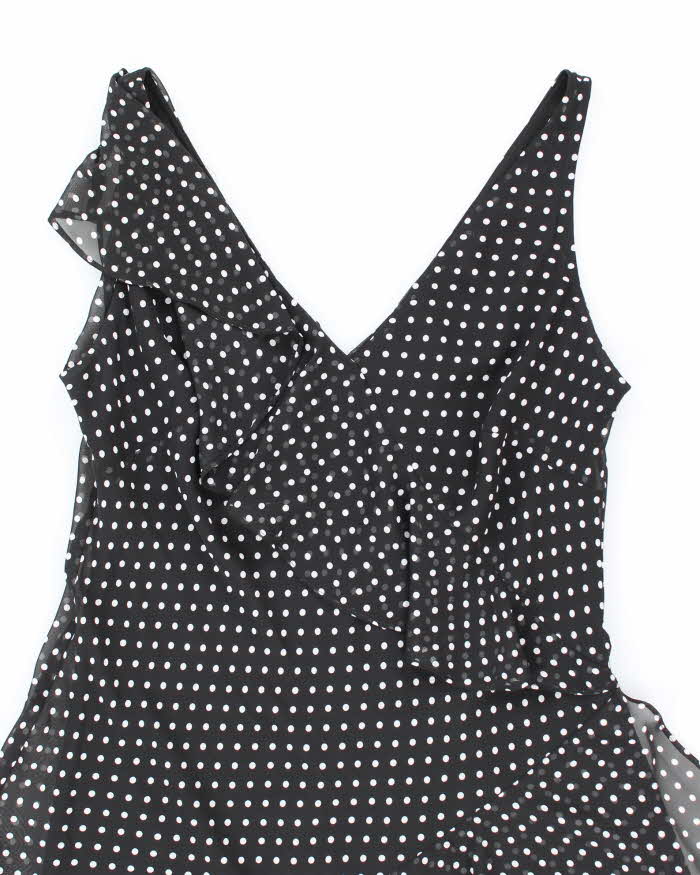 Chaps Black and White Polka Dot Ruffle Dress - M