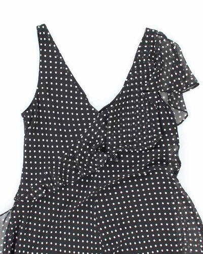 Chaps Black and White Polka Dot Ruffle Dress - M