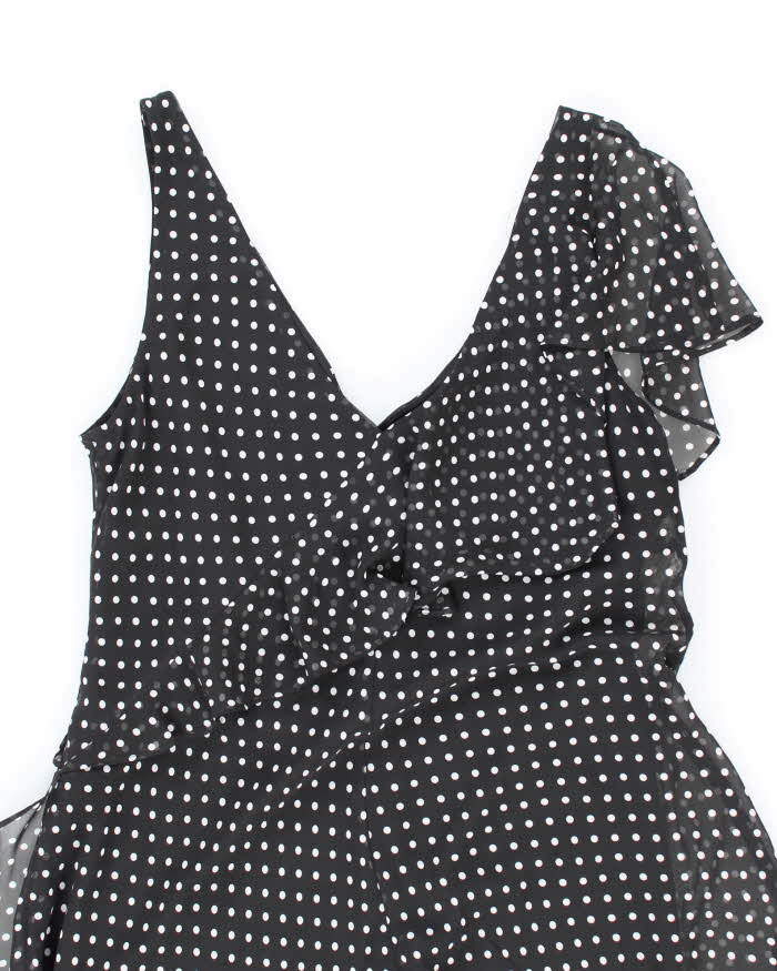 Chaps Black and White Polka Dot Ruffle Dress - M