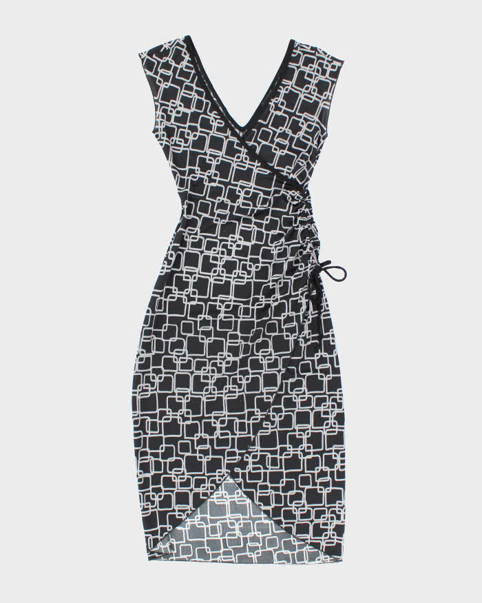 Y2K Le Chateau Black Patterned Wrap Dress - XS