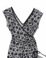 Y2K Le Chateau Black Patterned Wrap Dress - XS