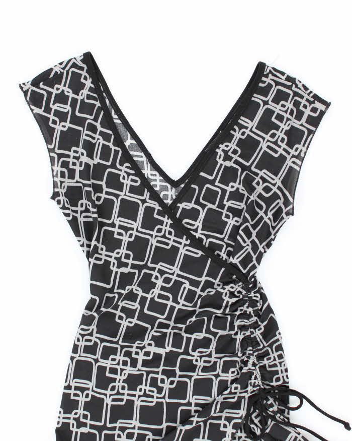 Y2K Le Chateau Black Patterned Wrap Dress - XS