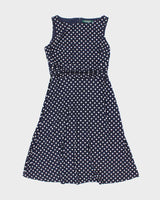 Ralph Lauren Stretchy Navy Blue Polka Dot Picnic Dress - M