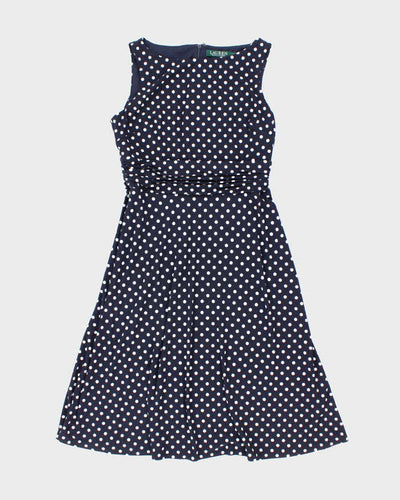 Ralph Lauren Stretchy Navy Blue Polka Dot Picnic Dress - M