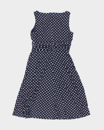 Ralph Lauren Stretchy Navy Blue Polka Dot Picnic Dress - M