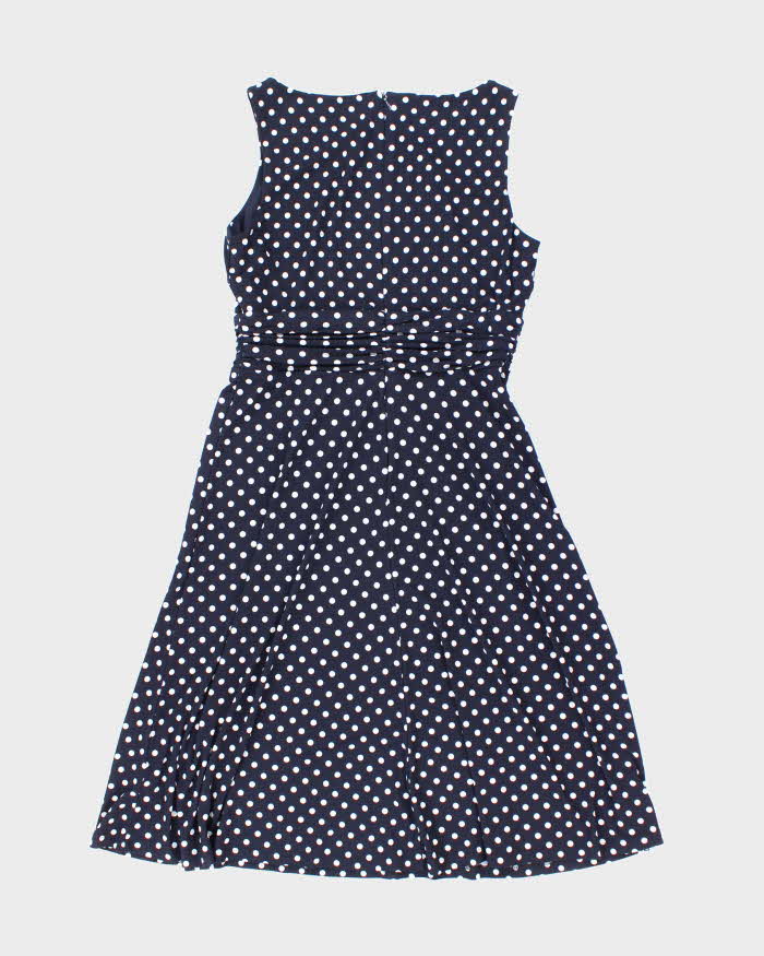 Ralph Lauren Stretchy Navy Blue Polka Dot Picnic Dress - M