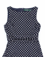Ralph Lauren Stretchy Navy Blue Polka Dot Picnic Dress - M