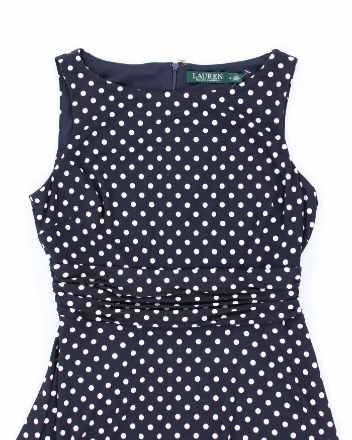 Ralph Lauren Stretchy Navy Blue Polka Dot Picnic Dress - M