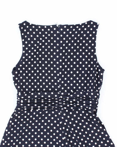 Ralph Lauren Stretchy Navy Blue Polka Dot Picnic Dress - M