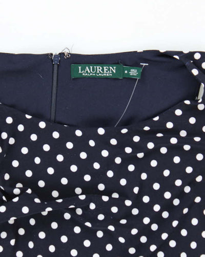 Ralph Lauren Stretchy Navy Blue Polka Dot Picnic Dress - M