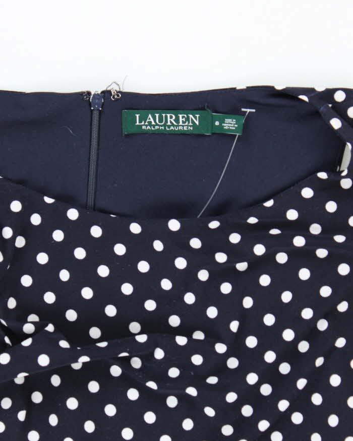 Ralph Lauren Stretchy Navy Blue Polka Dot Picnic Dress - M