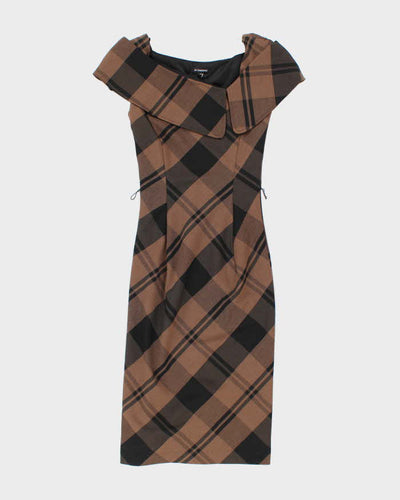 Y2K Le Chateau Brown and Black Check Dress - XS