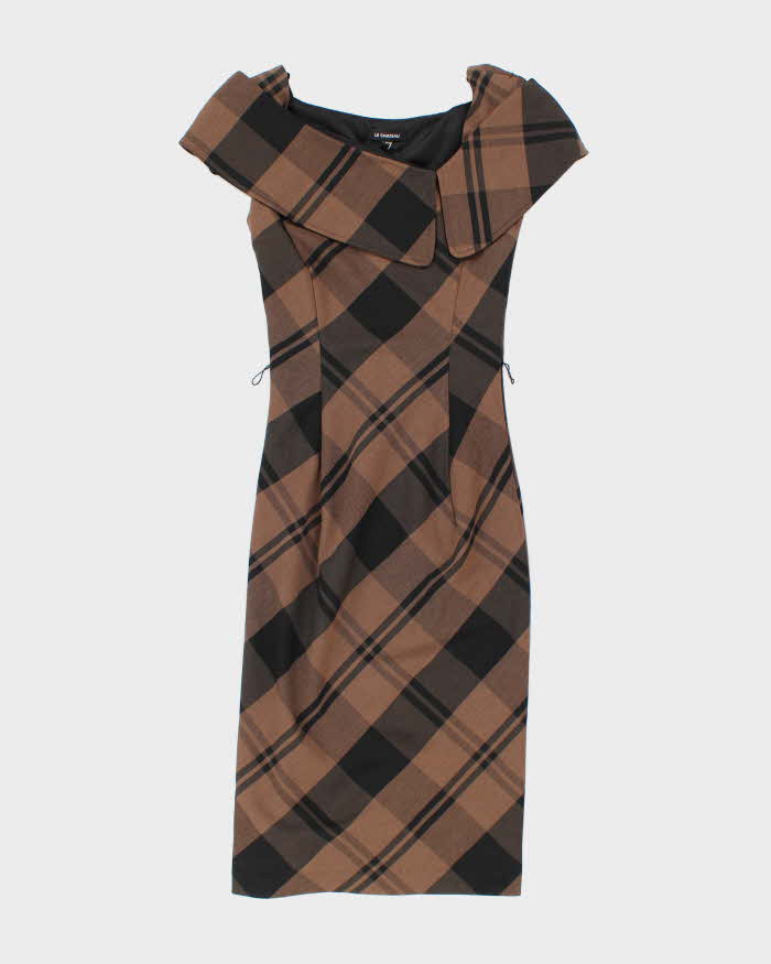 Y2K Le Chateau Brown and Black Check Dress - XS