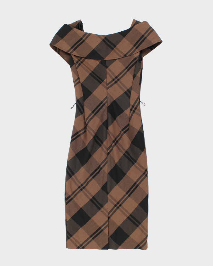 Y2K Le Chateau Brown and Black Check Dress - XS