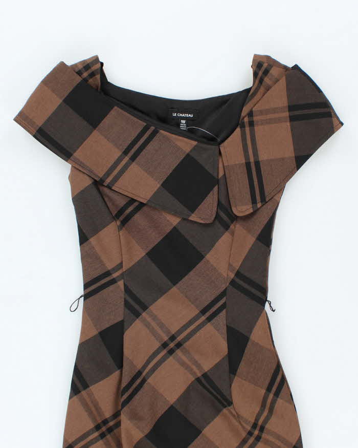 Y2K Le Chateau Brown and Black Check Dress - XS