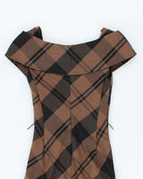 Y2K Le Chateau Brown and Black Check Dress - XS