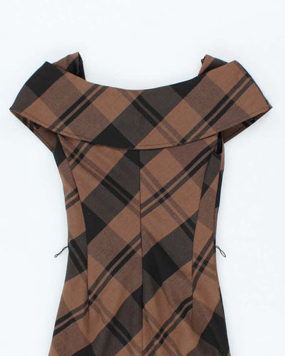Y2K Le Chateau Brown and Black Check Dress - XS