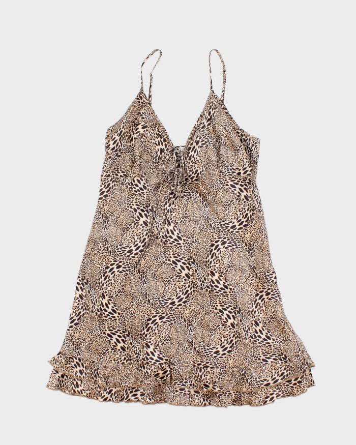 Vintage Y2k 00s Teccia Silk Leopard Print Dress - S