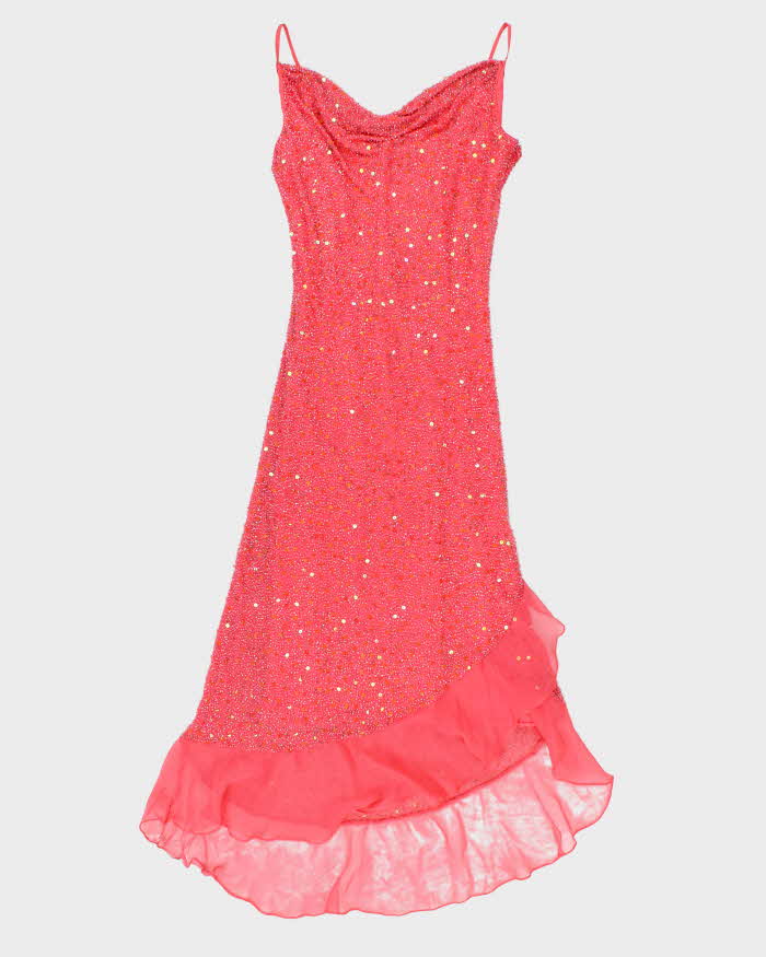 Vintage 90s Dalia Silk Beaded Cowl Neck Dress - S
