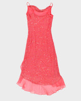Vintage 90s Dalia Silk Beaded Cowl Neck Dress - S
